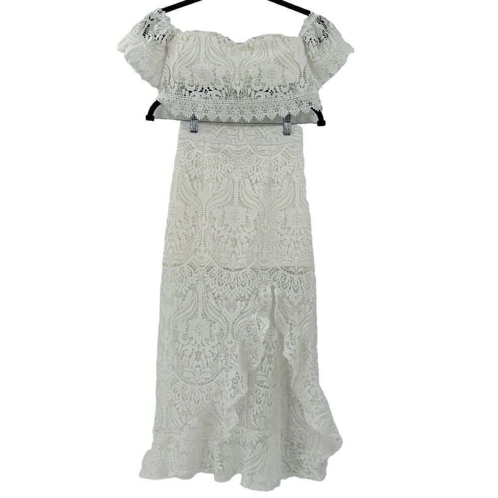 Velvi Crop Top and Crochet Lace Skirt Set White Size 2